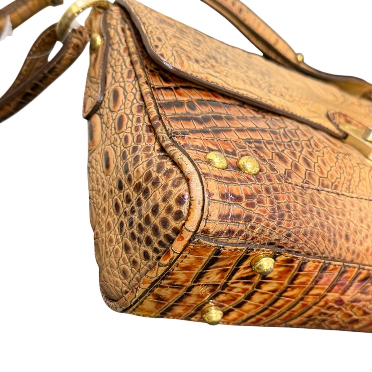 Brahmin Tan Brown Leather Embossed Croc Shoulder Bag & Matching Wallet Set