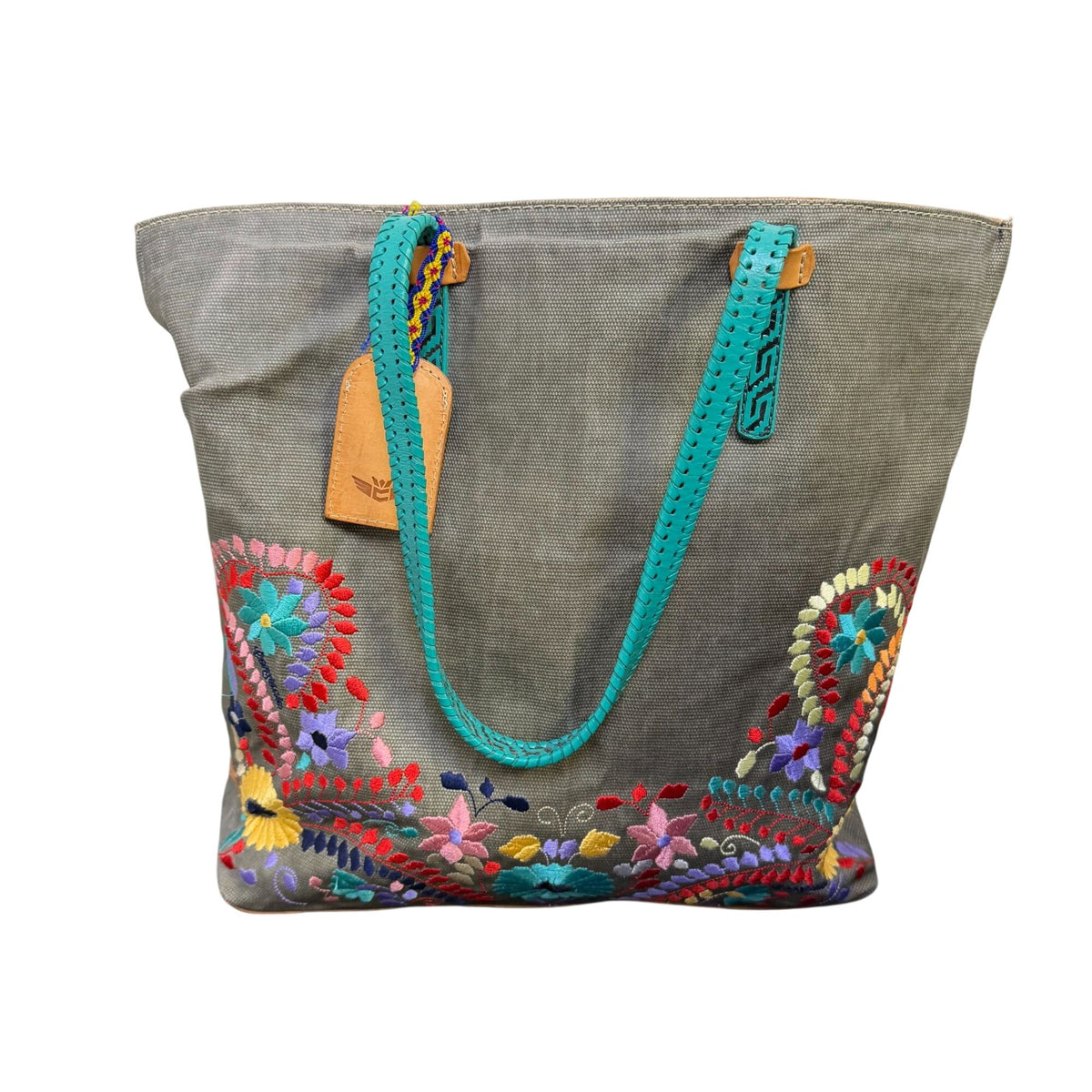 Consuela Grey Multi Embroidered Tote Bag