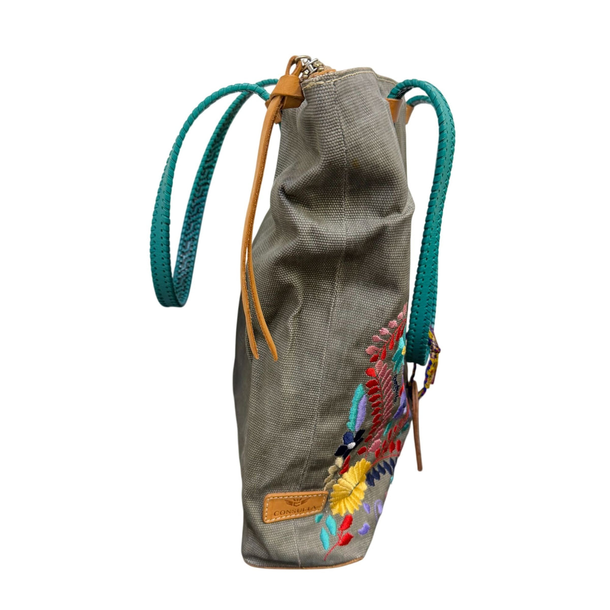 Consuela Grey Multi Embroidered Tote Bag
