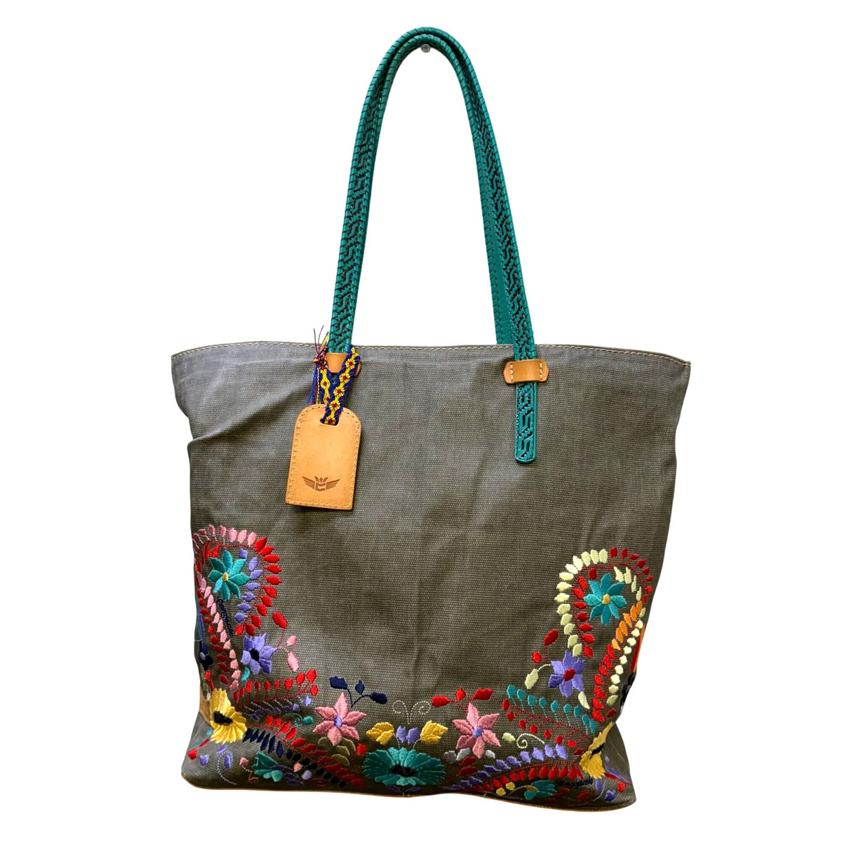 Consuela Grey Multi Embroidered Tote Bag