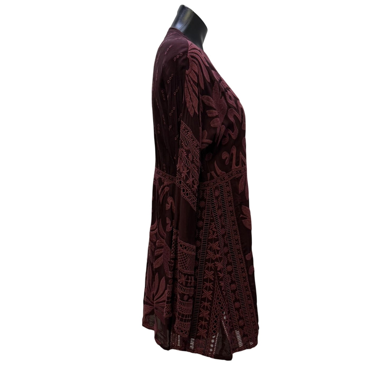 Johnny Was Embroidered Maroon Long-Sleeve Blouse Top M