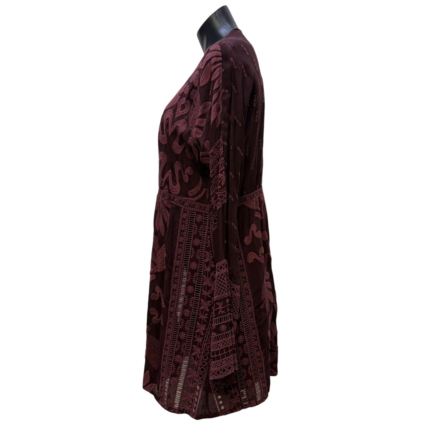 Johnny Was Embroidered Maroon Long-Sleeve Blouse Top M