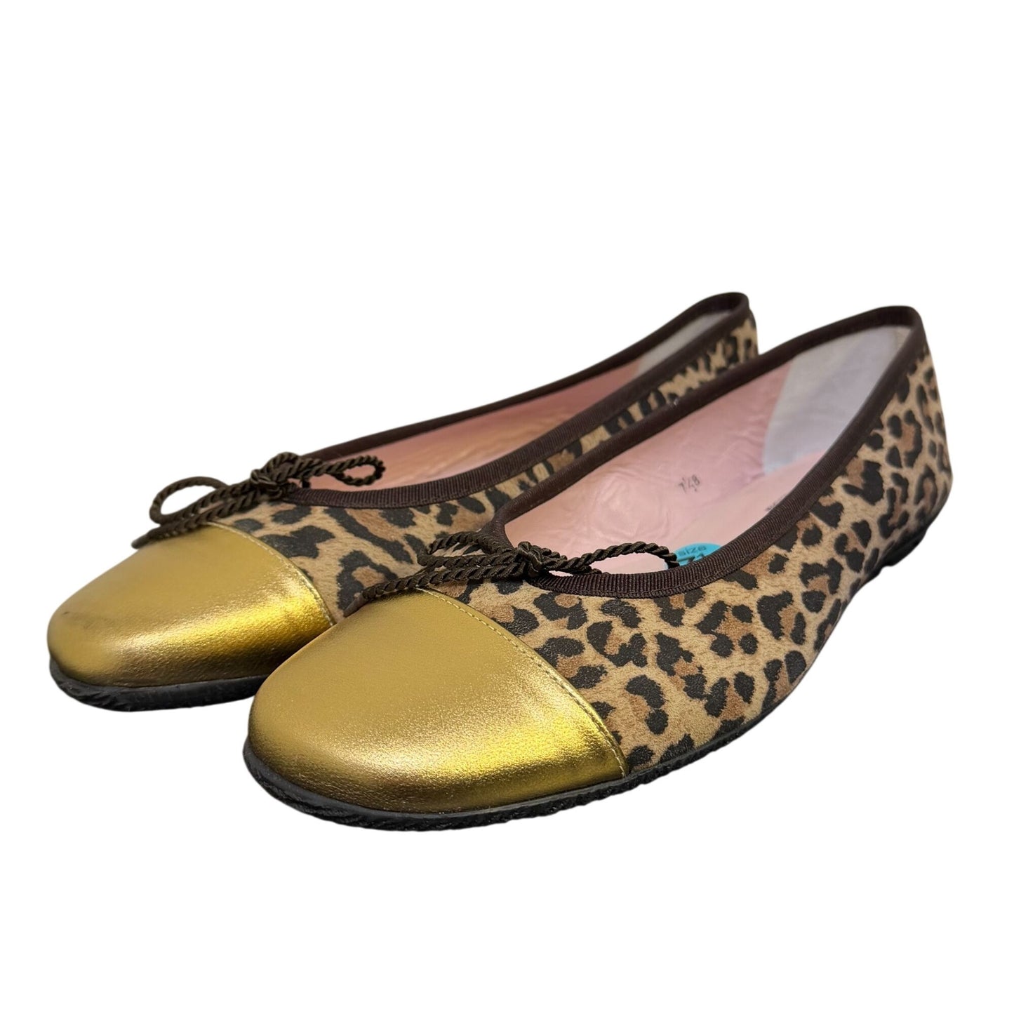 Paul Mayer Leopard Print Ballet Flats With Gold Toe Cap Size 7.5
