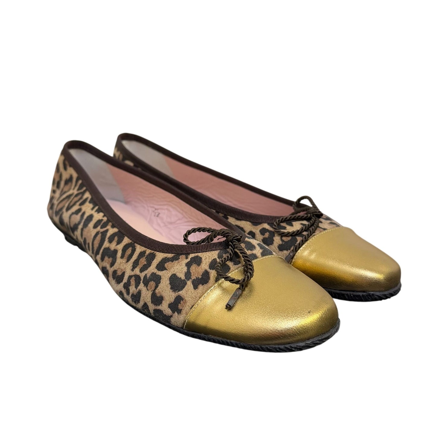 Paul Mayer Leopard Print Ballet Flats With Gold Toe Cap Size 7.5
