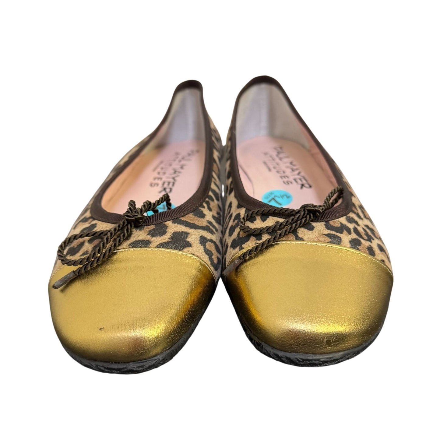 Paul Mayer Leopard Print Ballet Flats With Gold Toe Cap Size 7.5