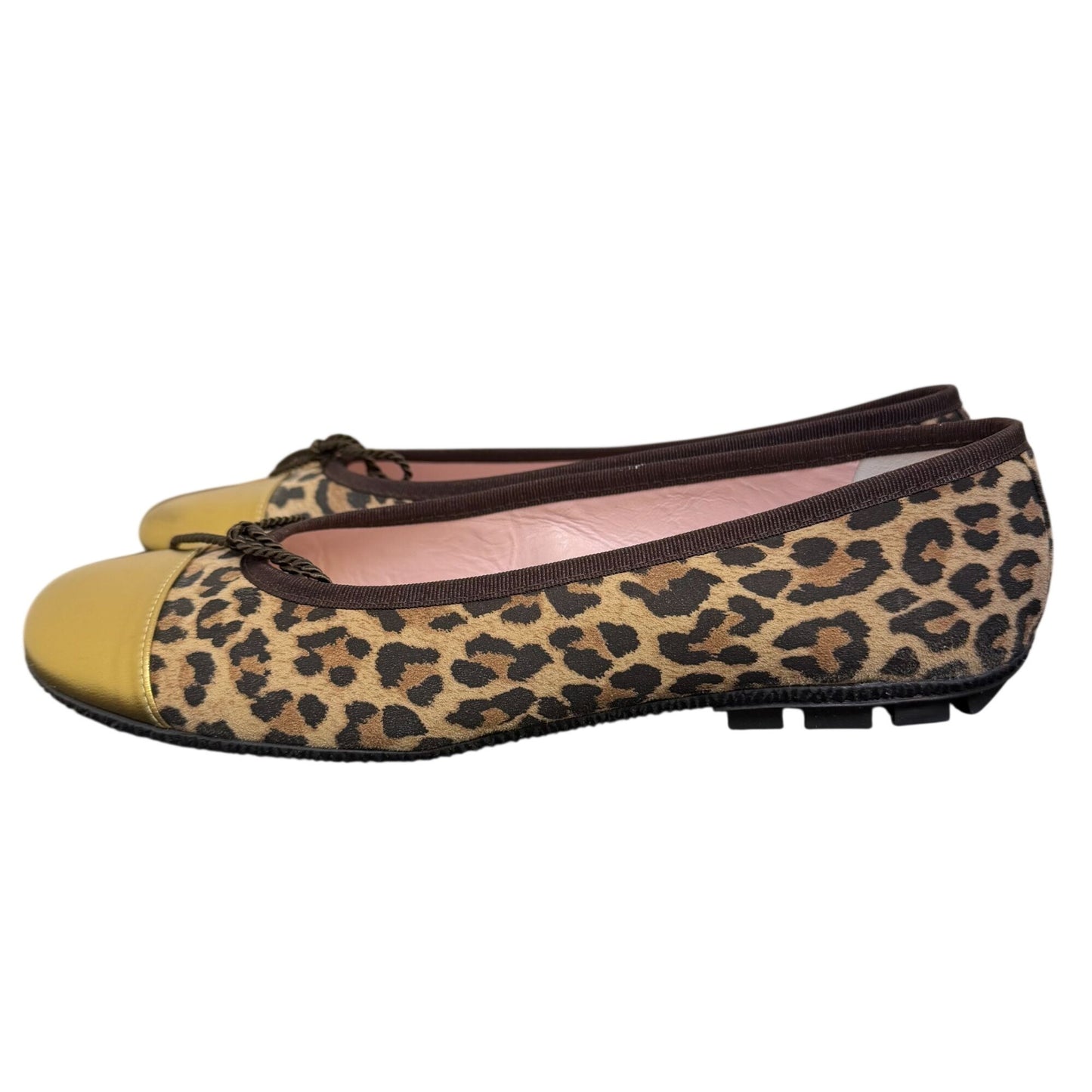 Paul Mayer Leopard Print Ballet Flats With Gold Toe Cap Size 7.5
