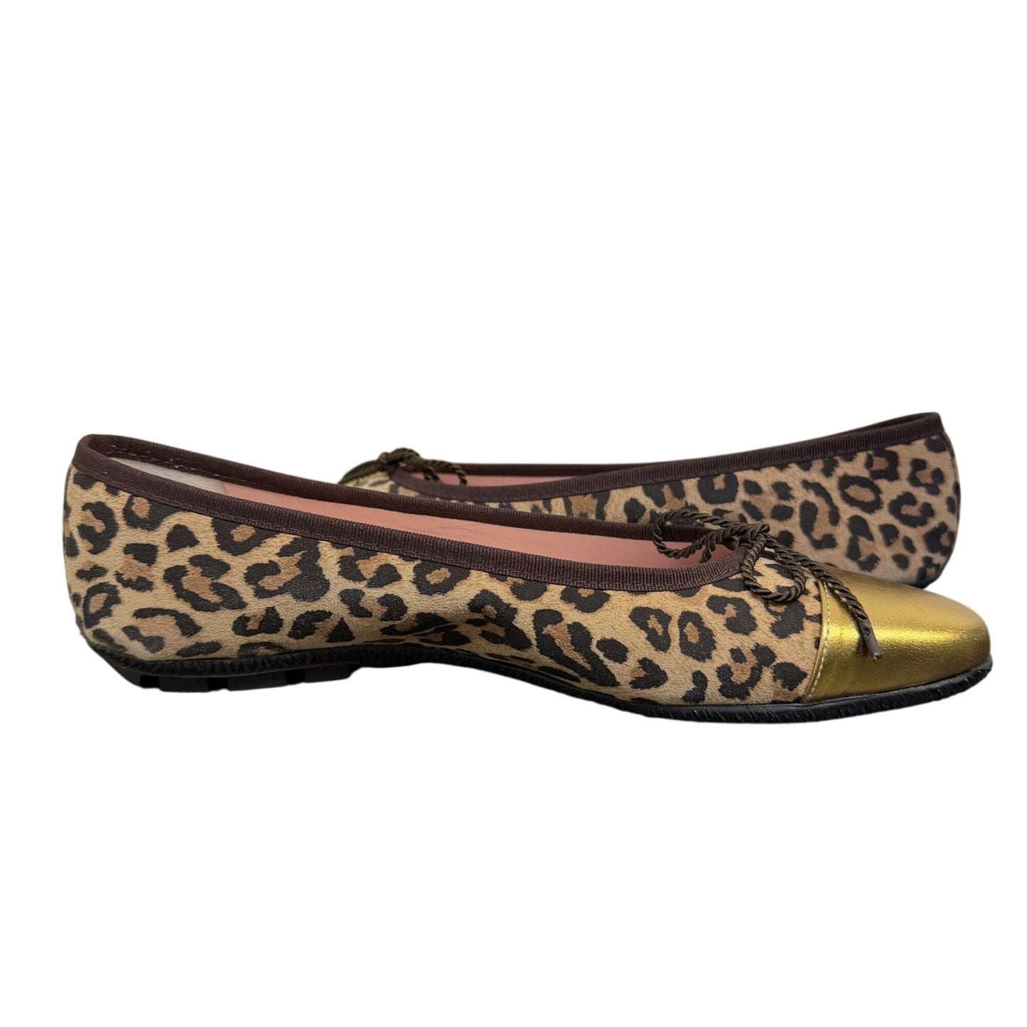 Paul Mayer Leopard Print Ballet Flats With Gold Toe Cap Size 7.5
