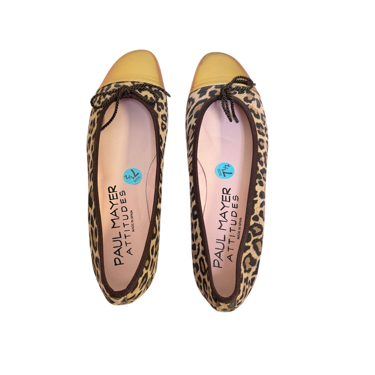 Paul Mayer Leopard Print Ballet Flats With Gold Toe Cap Size 7.5
