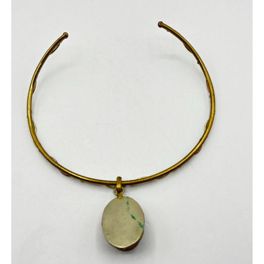 Mystic Topaz Oval Pendant Necklace Gold & Brass Twisted Collar
