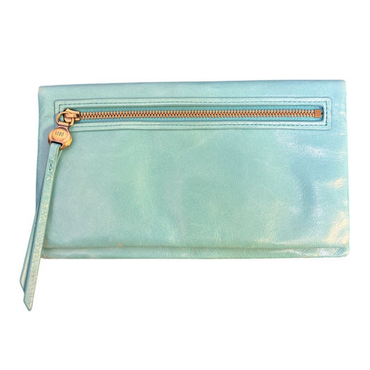 Hobo Leather Large Aqua Blue Wristlet Clutch Wallet Metallic Zipper