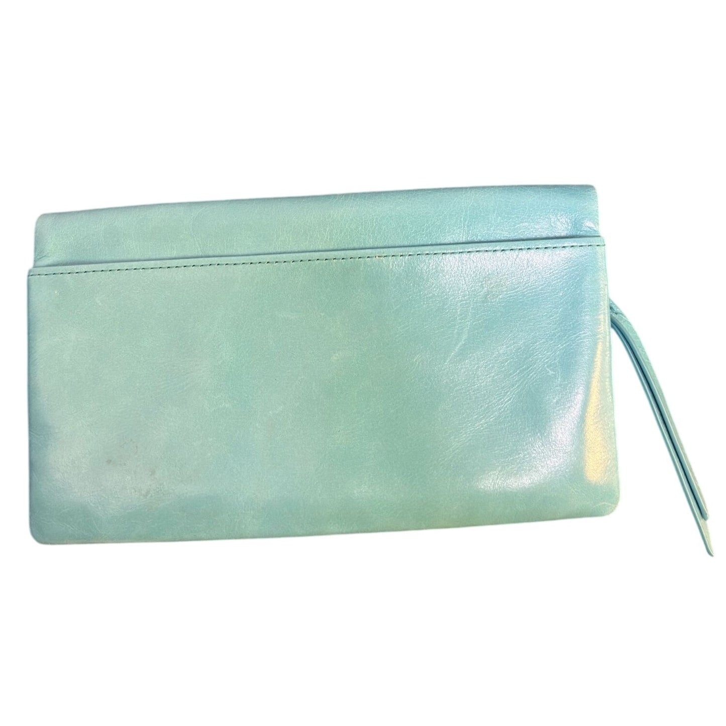 Hobo Leather Large Aqua Blue Wristlet Clutch Wallet Metallic Zipper