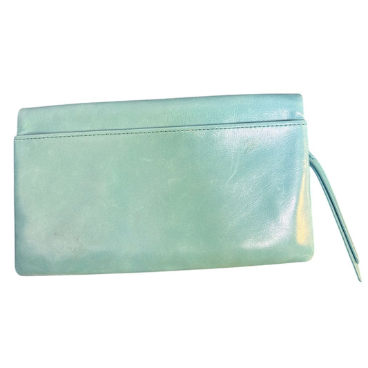 Hobo Leather Large Aqua Blue Wristlet Clutch Wallet Metallic Zipper