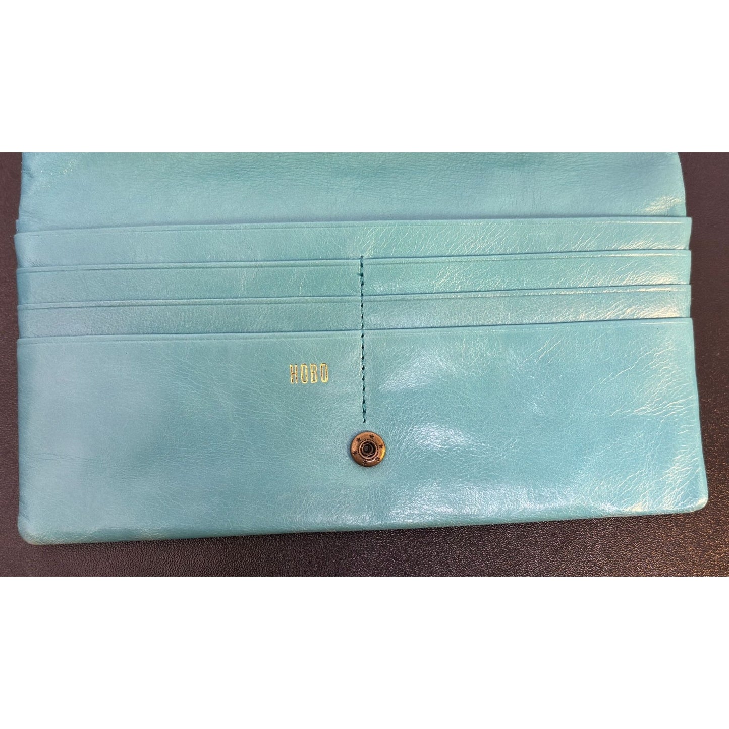 Hobo Leather Large Aqua Blue Wristlet Clutch Wallet Metallic Zipper