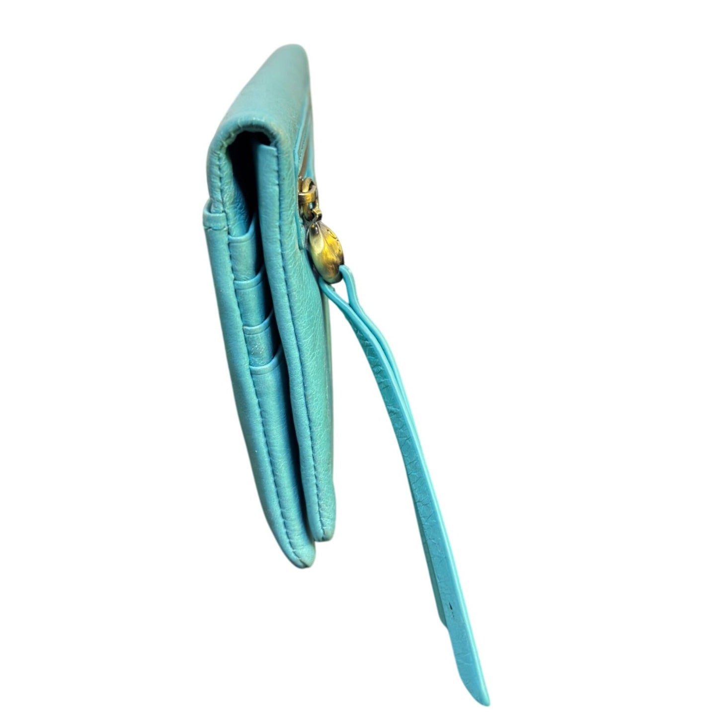Hobo Leather Large Aqua Blue Wristlet Clutch Wallet Metallic Zipper