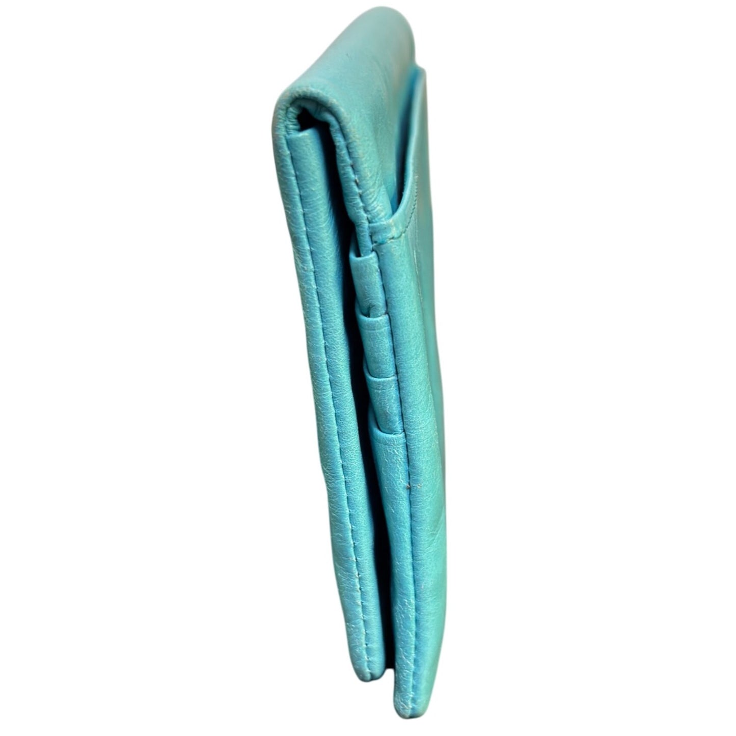Hobo Leather Large Aqua Blue Wristlet Clutch Wallet Metallic Zipper