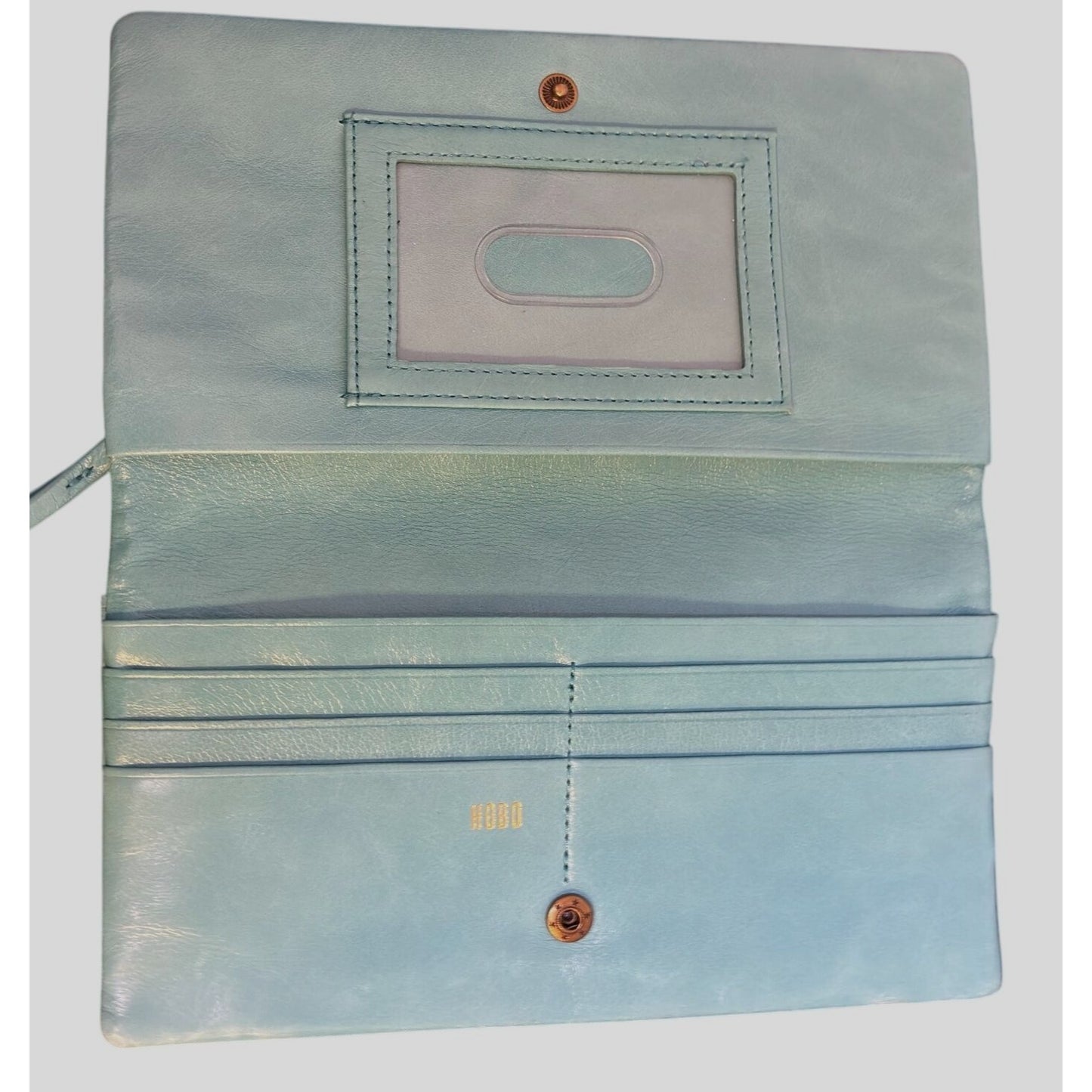 Hobo Leather Large Aqua Blue Wristlet Clutch Wallet Metallic Zipper
