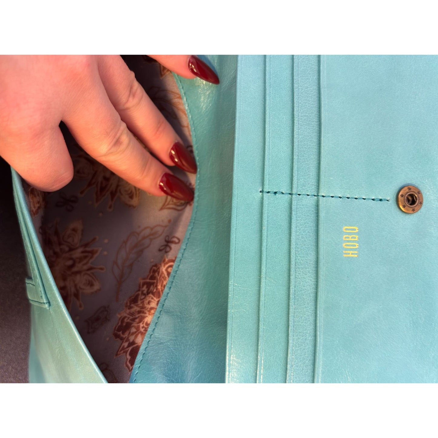 Hobo Leather Large Aqua Blue Wristlet Clutch Wallet Metallic Zipper