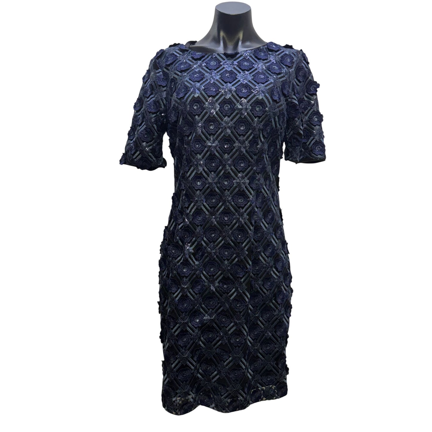 Badgley Mischka Belle Blue & Black Floral Dress Size 8