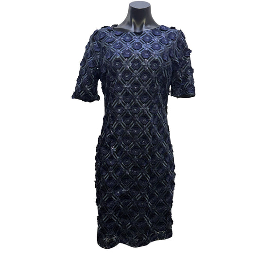 Badgley Mischka Belle Blue & Black Floral Dress Size 8