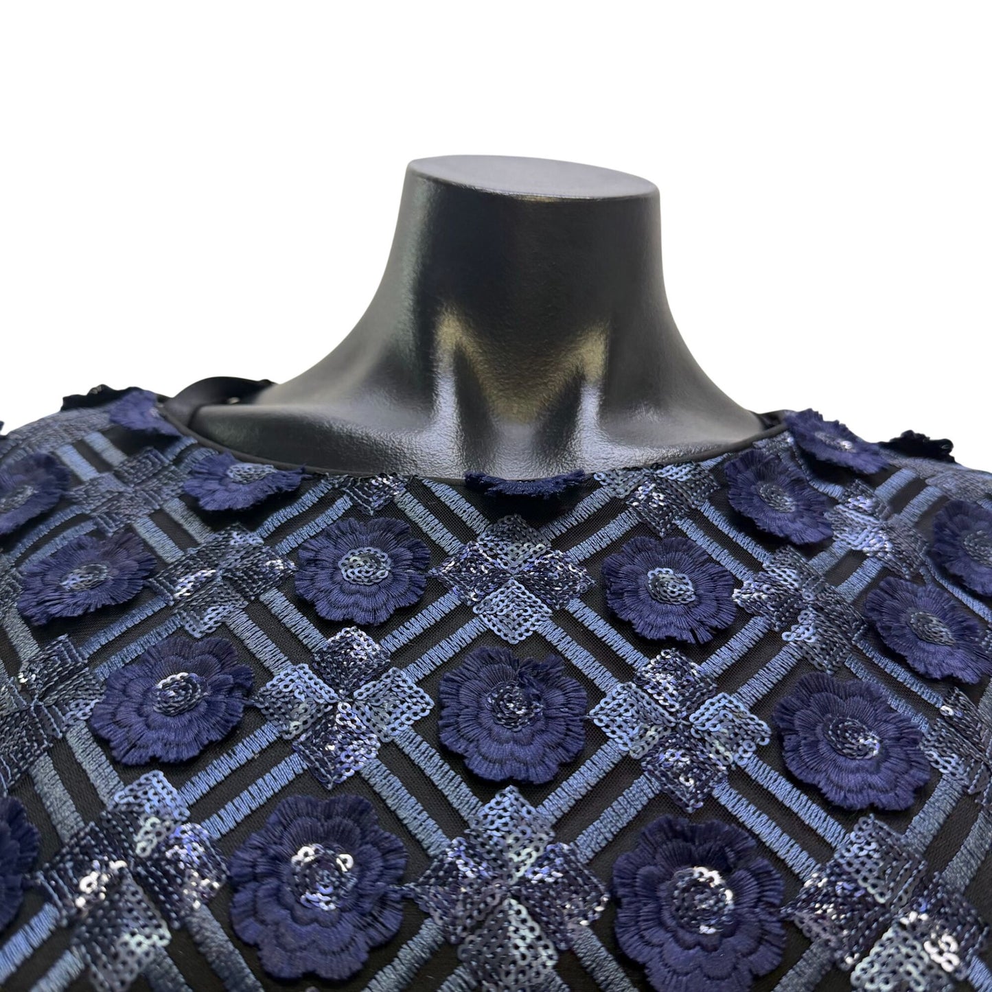 Badgley Mischka Belle Blue & Black Floral Dress Size 8