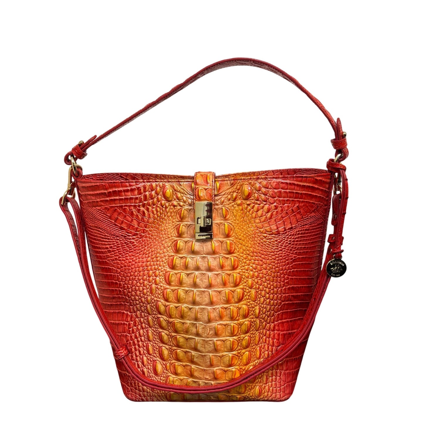 Brahmin Embossed Croc Shoulder Bag In Red Orange Gradient