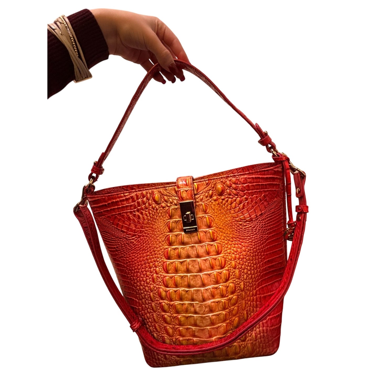 Brahmin Embossed Croc Shoulder Bag In Red Orange Gradient