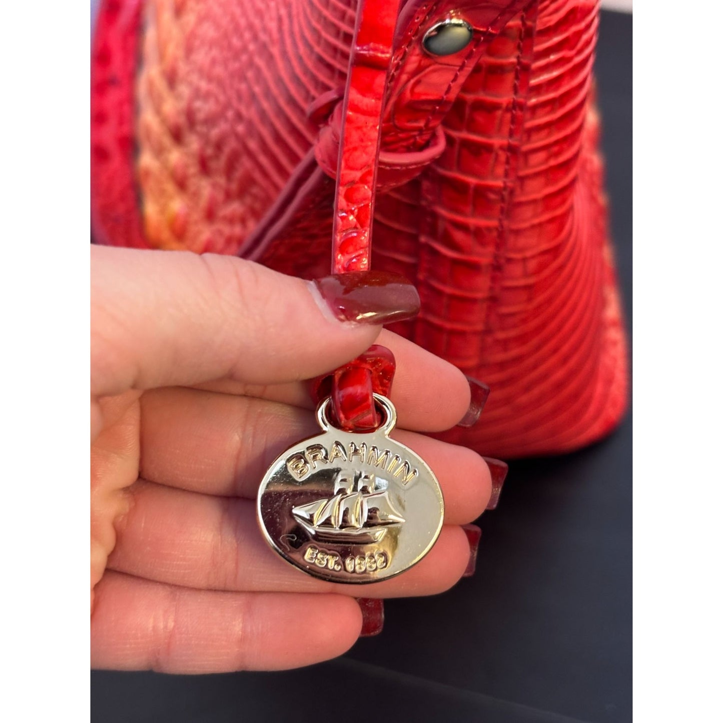 Brahmin Embossed Croc Shoulder Bag In Red Orange Gradient