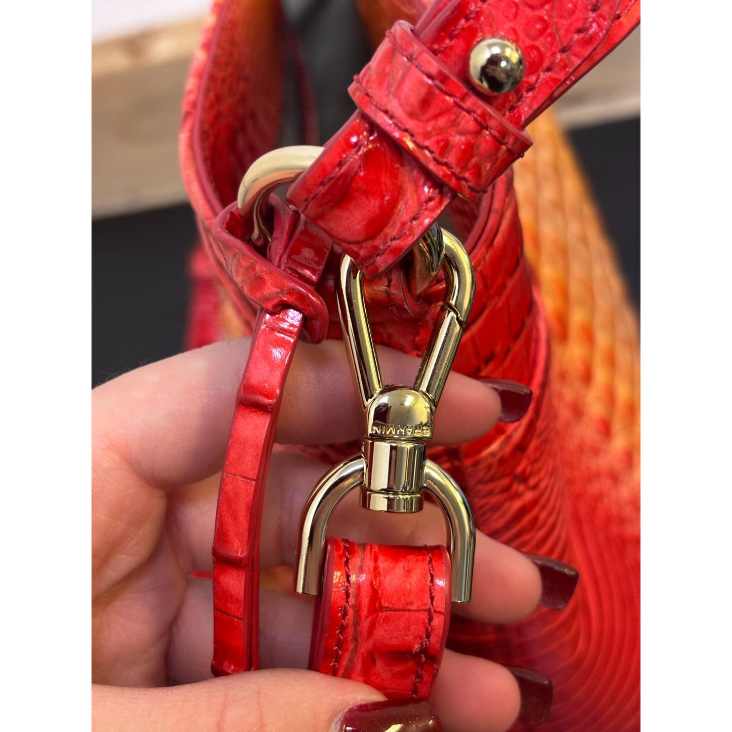 Brahmin Embossed Croc Shoulder Bag In Red Orange Gradient