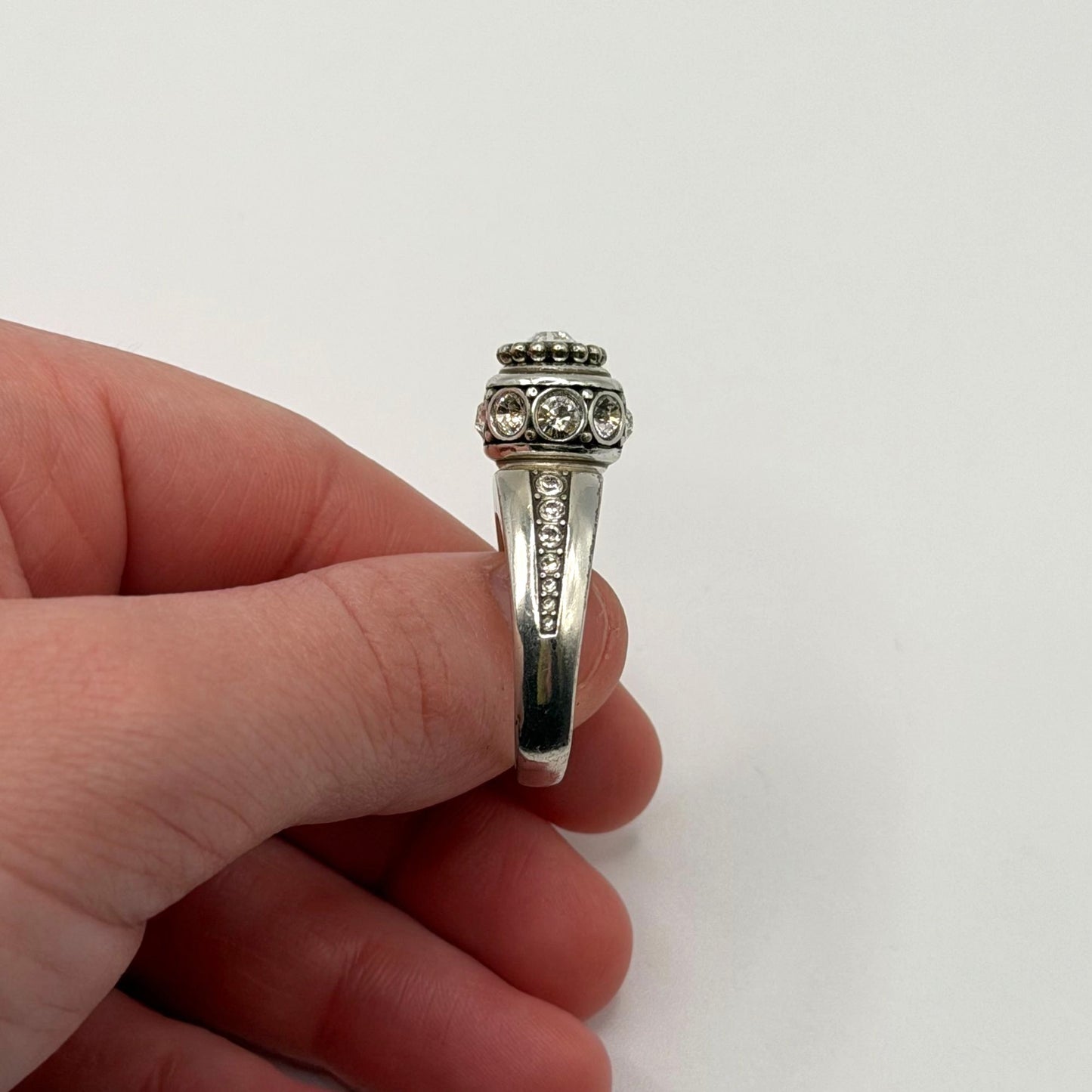 Brighton Silver Crystal Cluster Ring With Interchangeable Stones Size 9.5