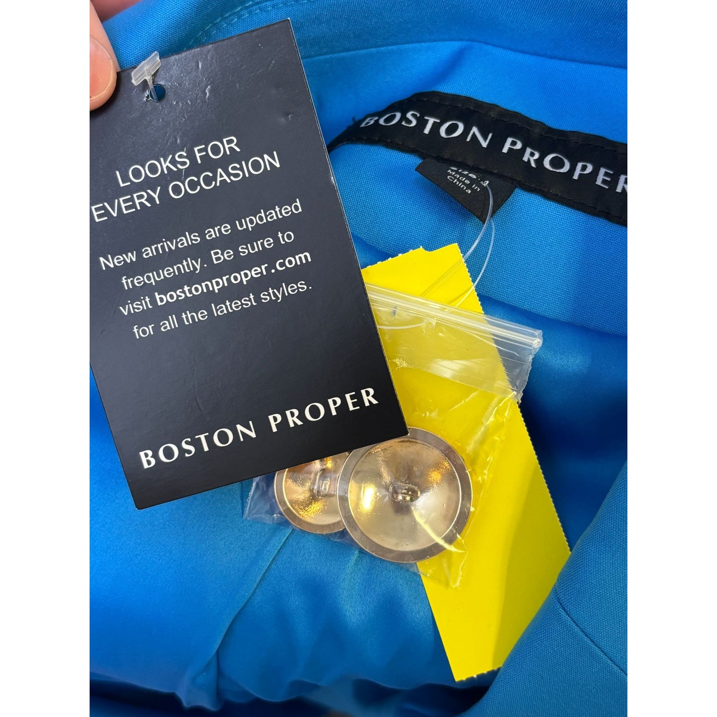 NWT Boston Proper Blue Blazer & Pants Set Size 4 With Gold Button Details