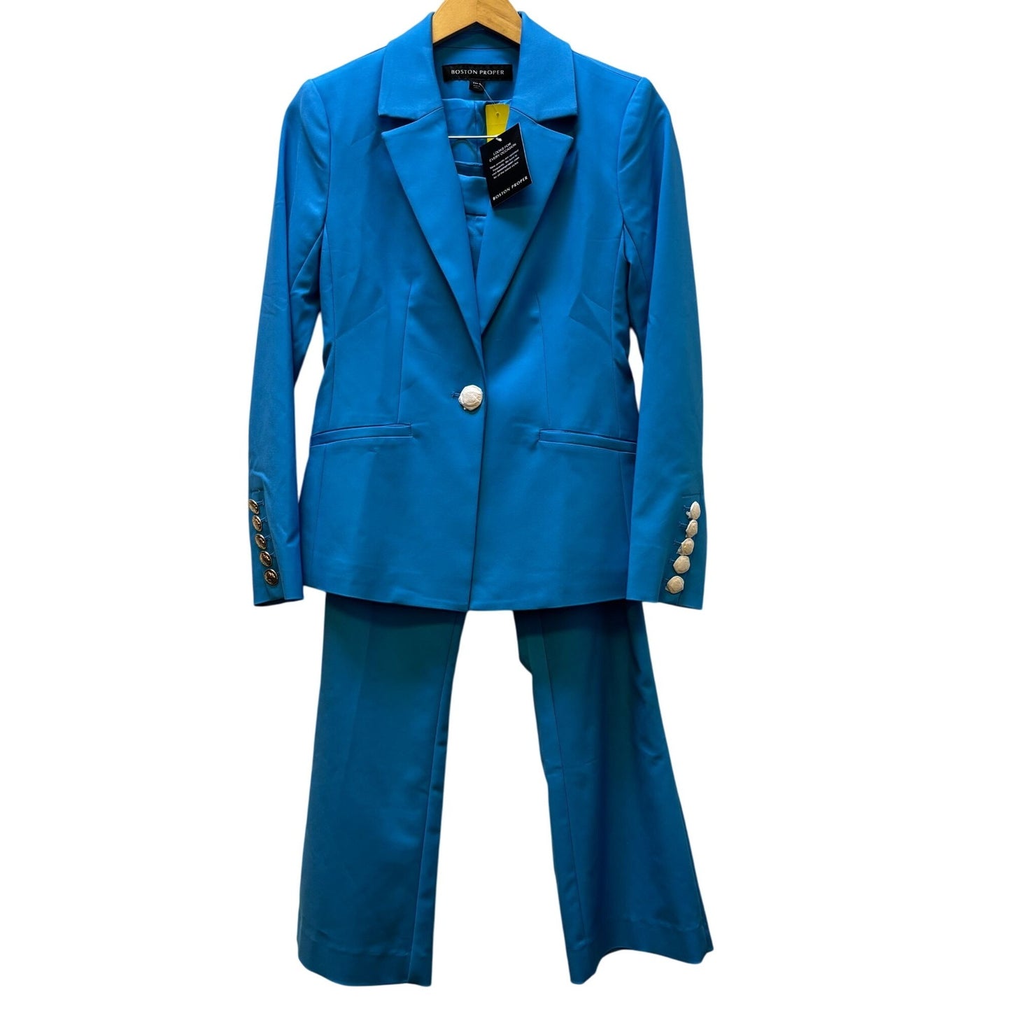 NWT Boston Proper Blue Blazer & Pants Set Size 4 With Gold Button Details