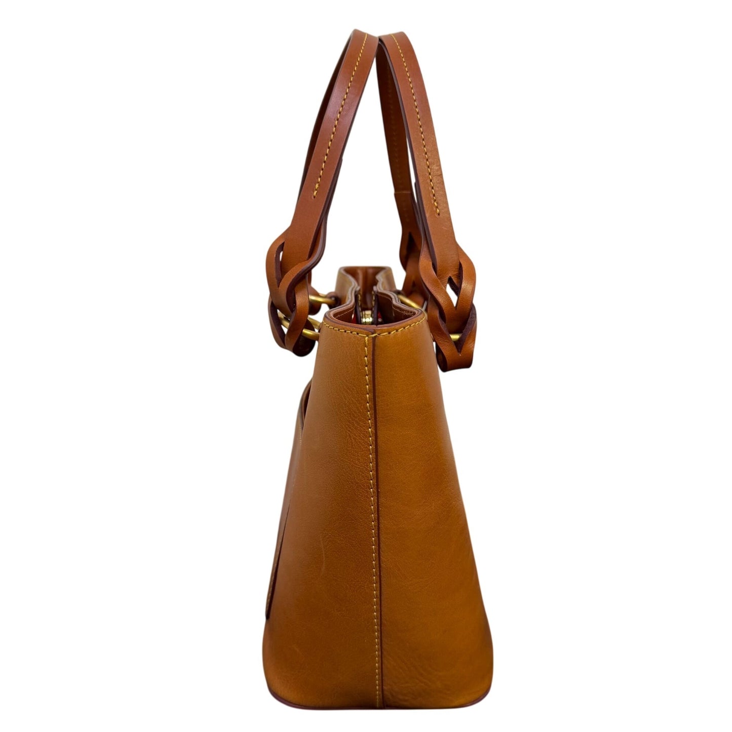 Dooney & Bourke Tan Leather Shoulder Tote Bag With Red Interior