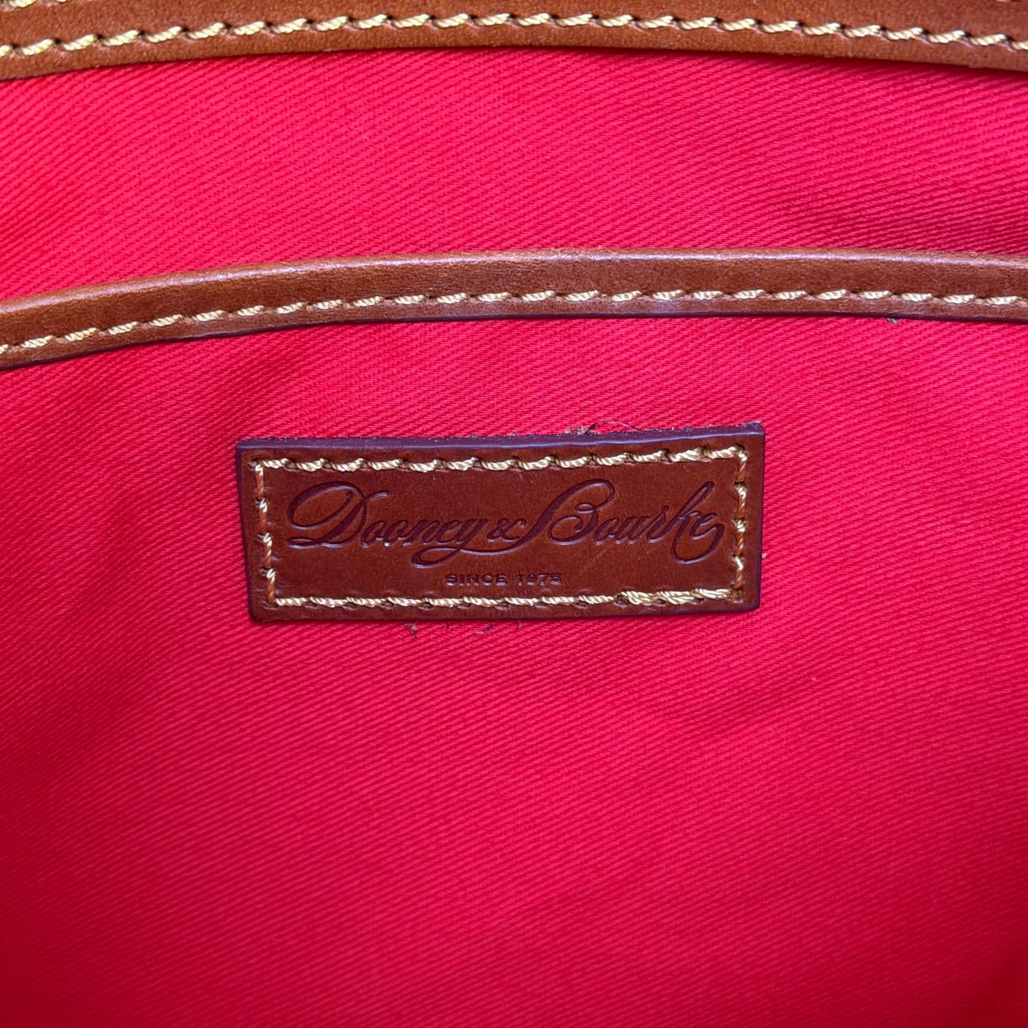 Dooney & Bourke Tan Leather Shoulder Tote Bag With Red Interior