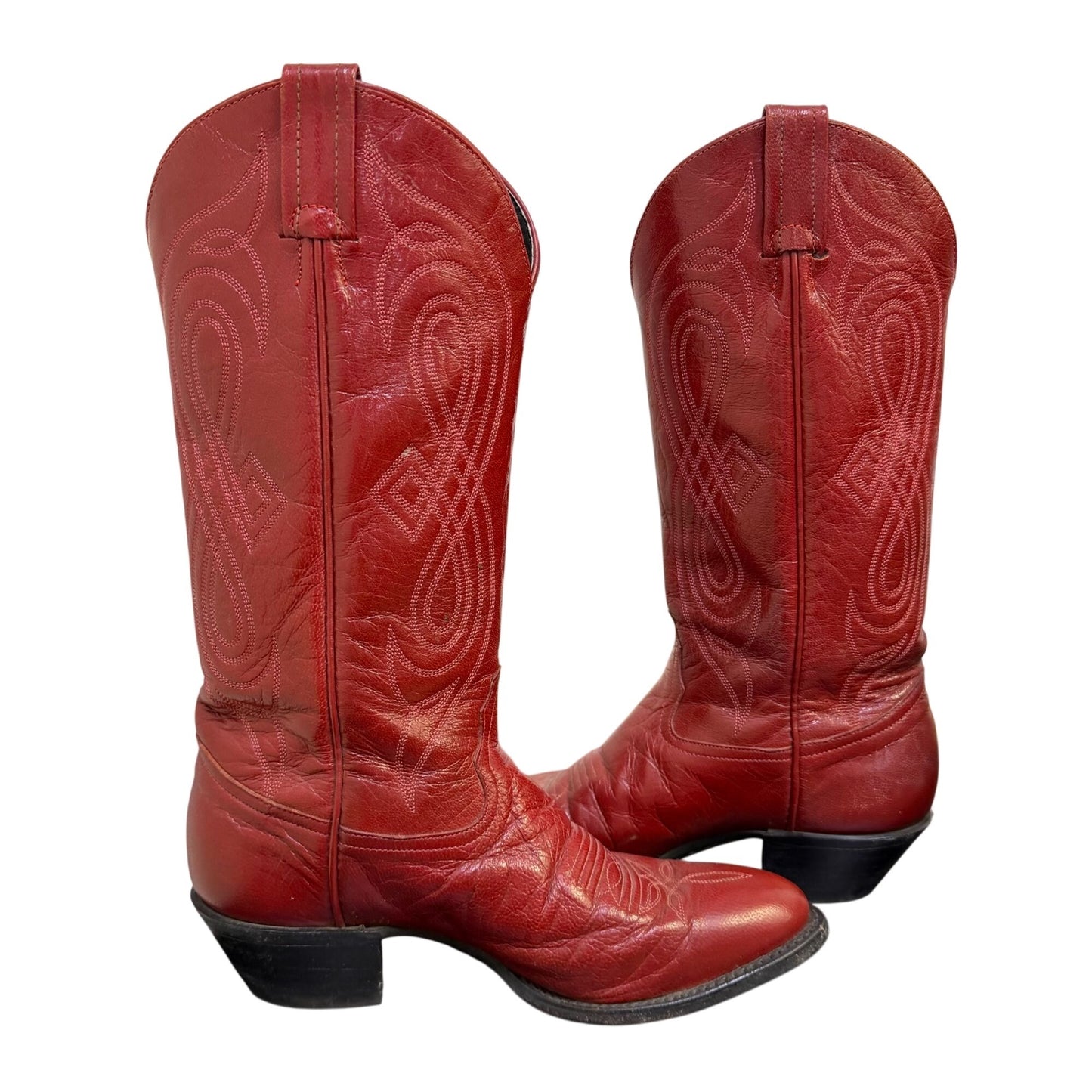 Tony Lama Red Leather Western Cowboy Boots Size 6.5