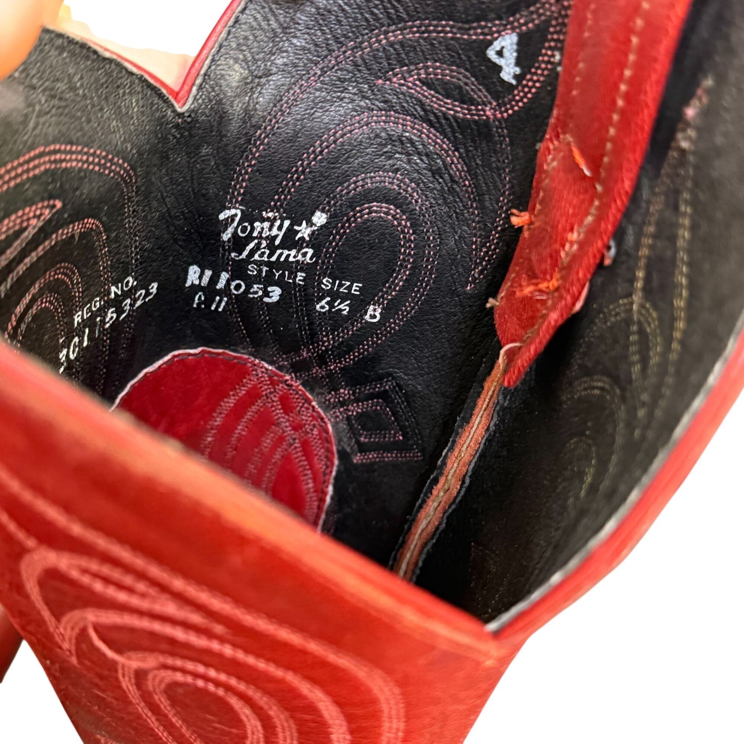 Tony Lama Red Leather Western Cowboy Boots Size 6.5