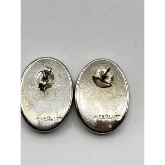 Vintage Sterling Silver Oval Pressed Flower Earrings