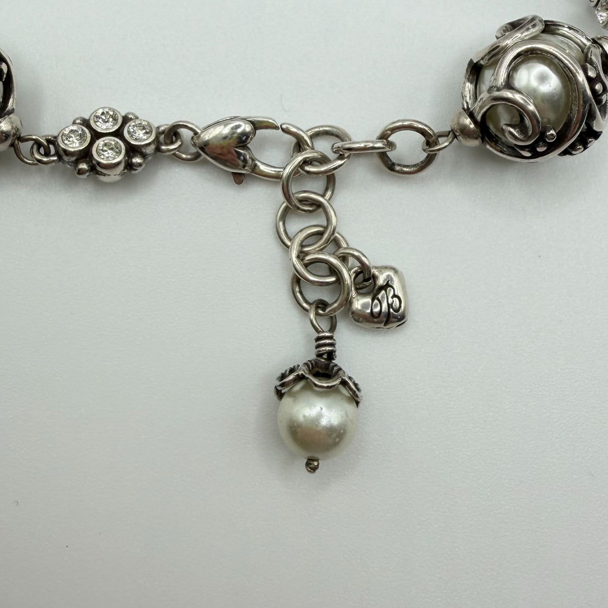 Brighton Silver Ball & Crystal Bead Bracelet With Pearl Charm
