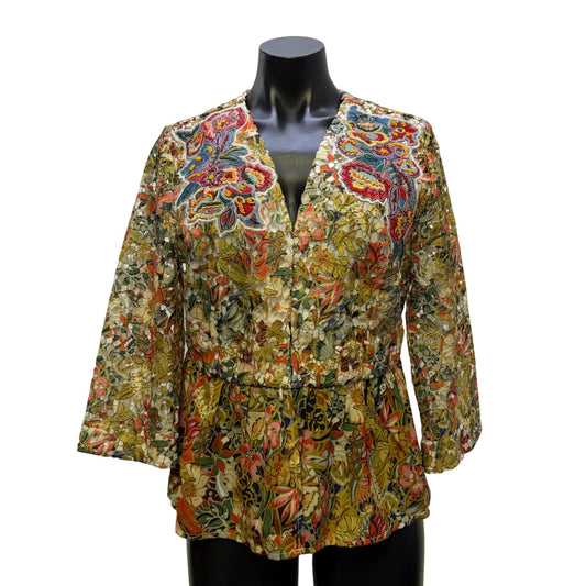Soft Surroundings Floral Embroidered Sheer Blouse Multicolor M