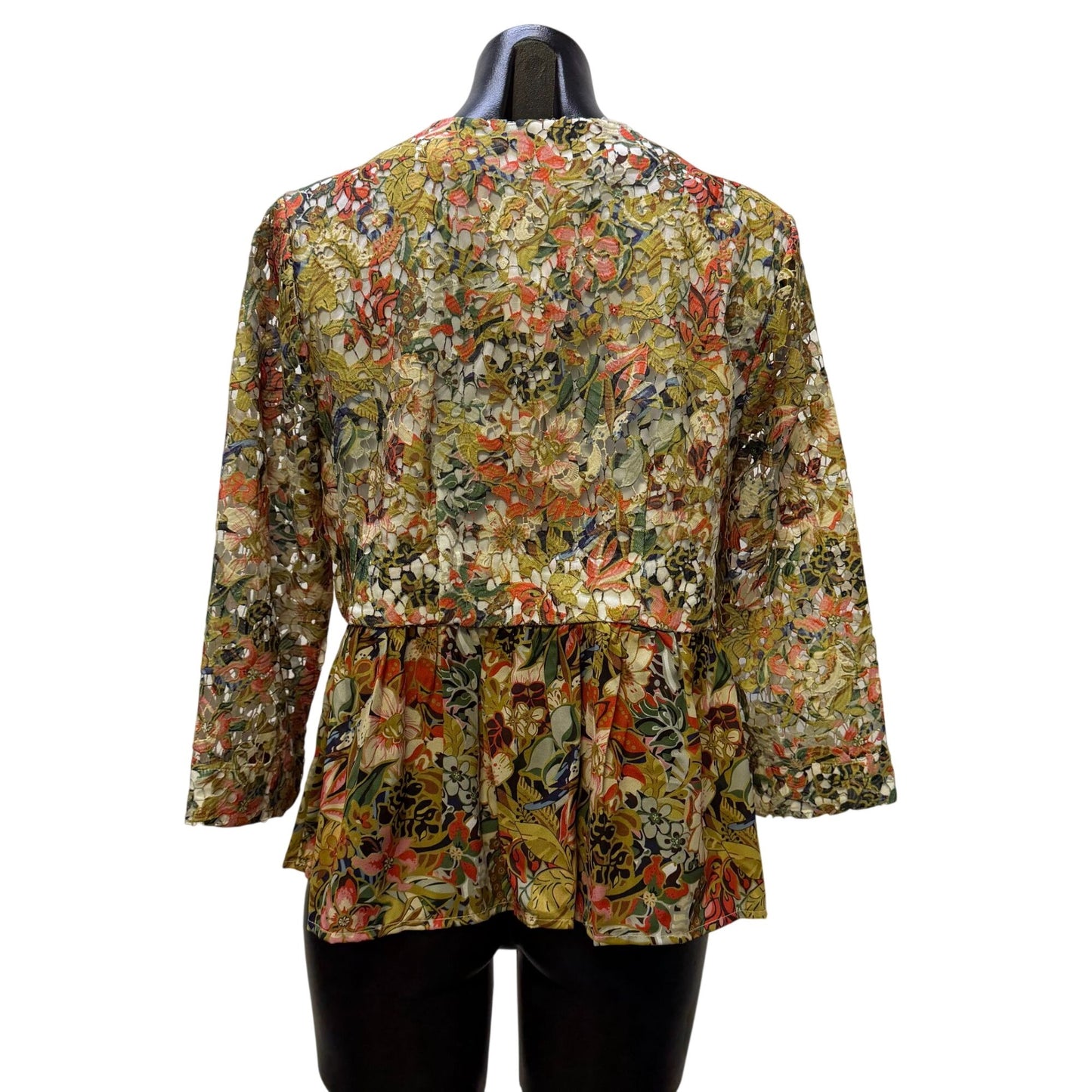 Soft Surroundings Floral Embroidered Sheer Blouse Multicolor M