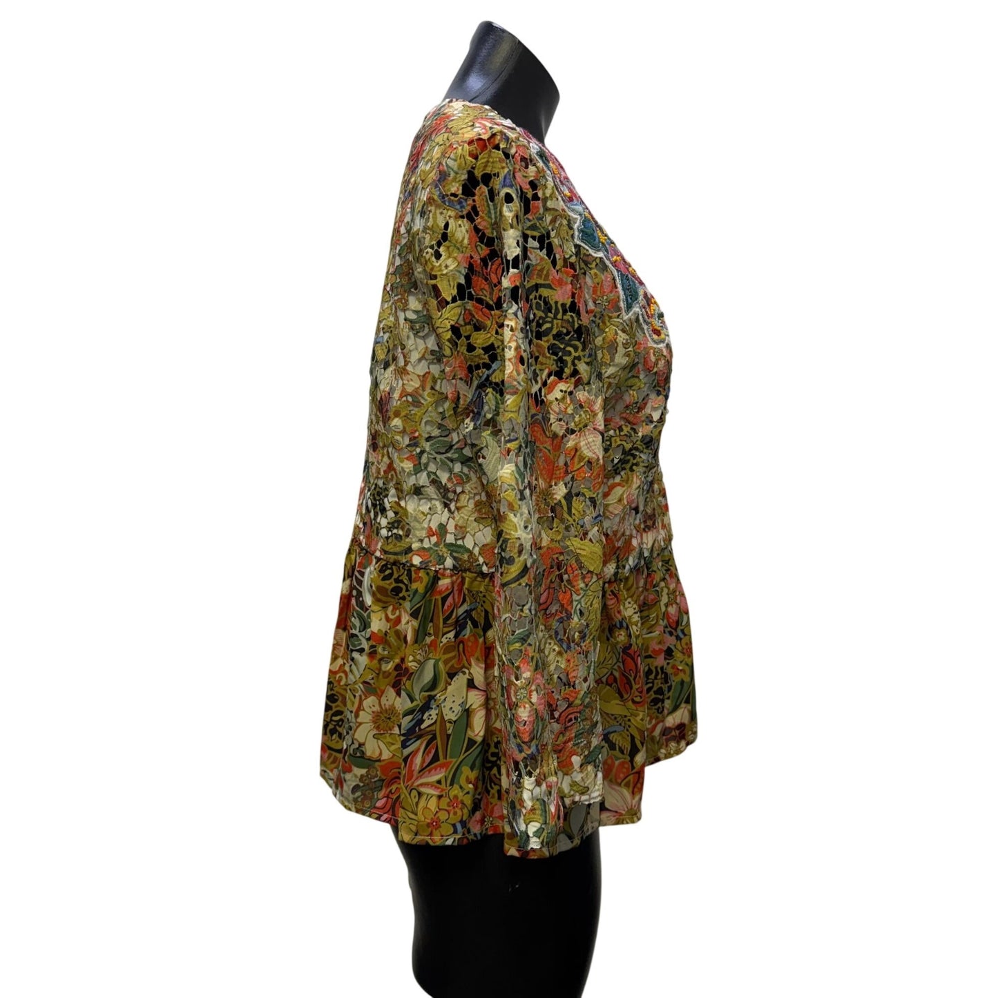 Soft Surroundings Floral Embroidered Sheer Blouse Multicolor M