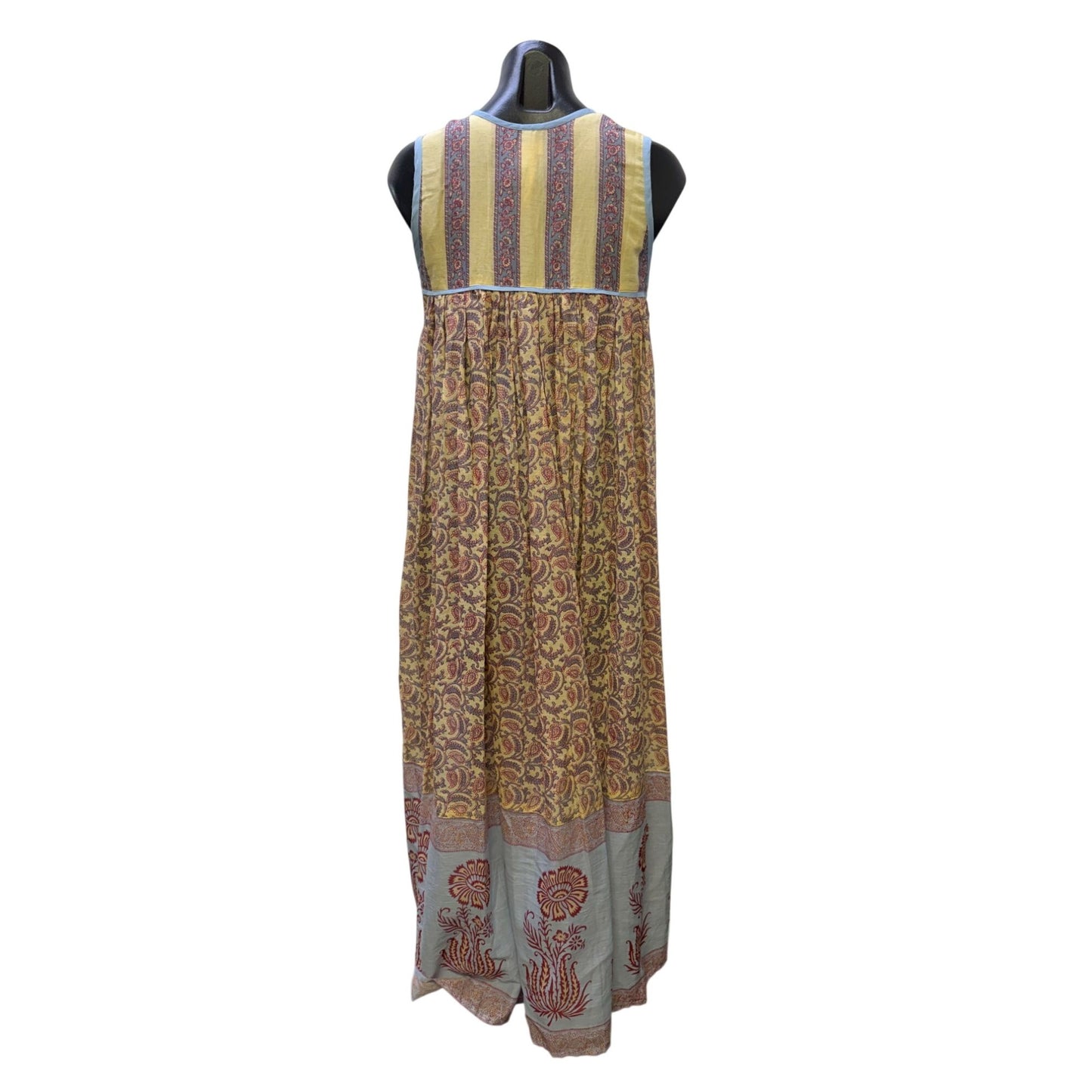Daughters Of India Bohemian Maxi Dress Blue Yellow Red Floral Block Print XS