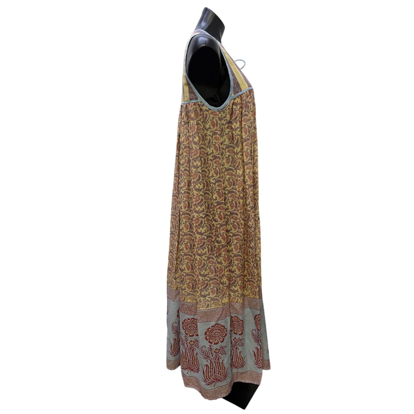 Daughters Of India Bohemian Maxi Dress Blue Yellow Red Floral Block Print XS