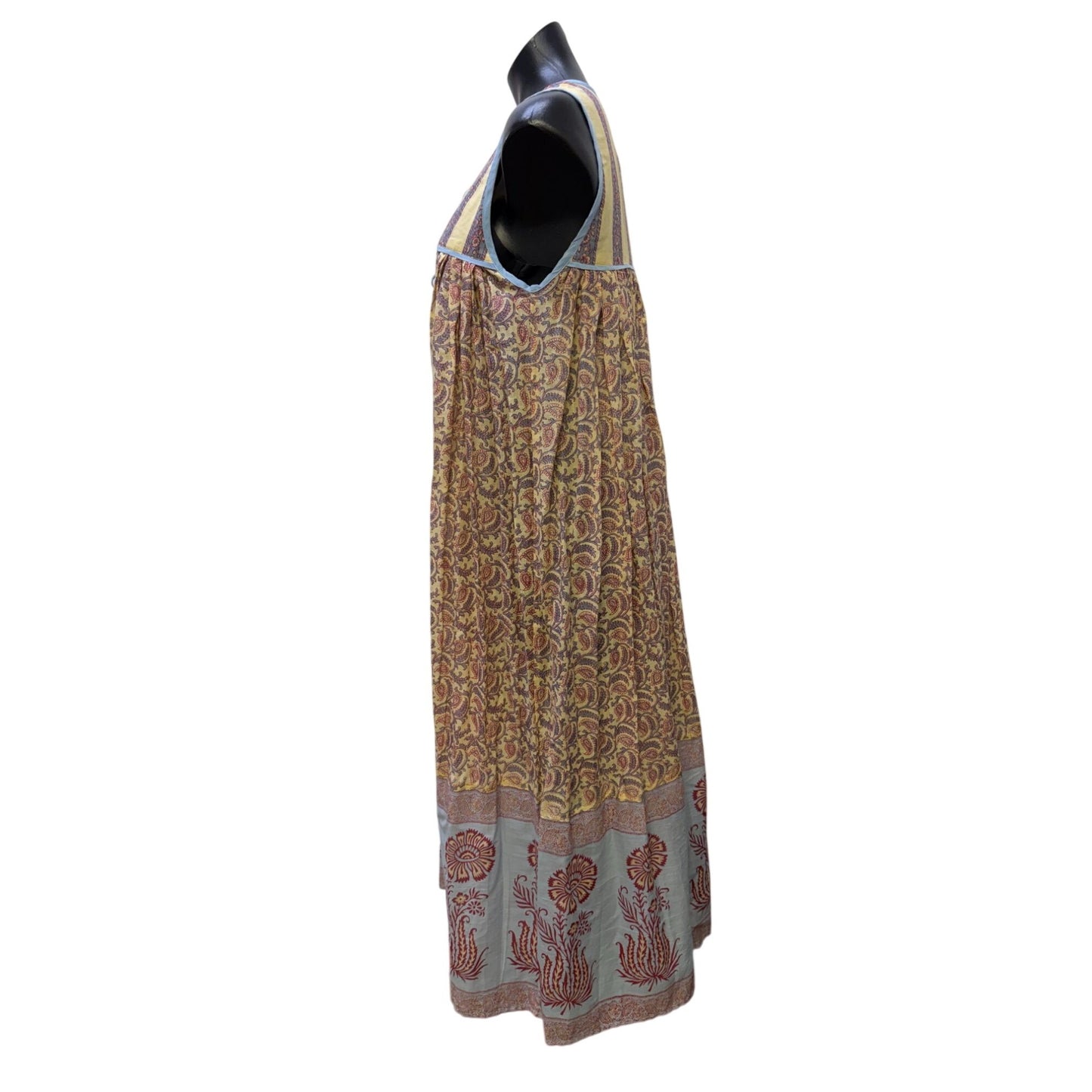 Daughters Of India Bohemian Maxi Dress Blue Yellow Red Floral Block Print XS