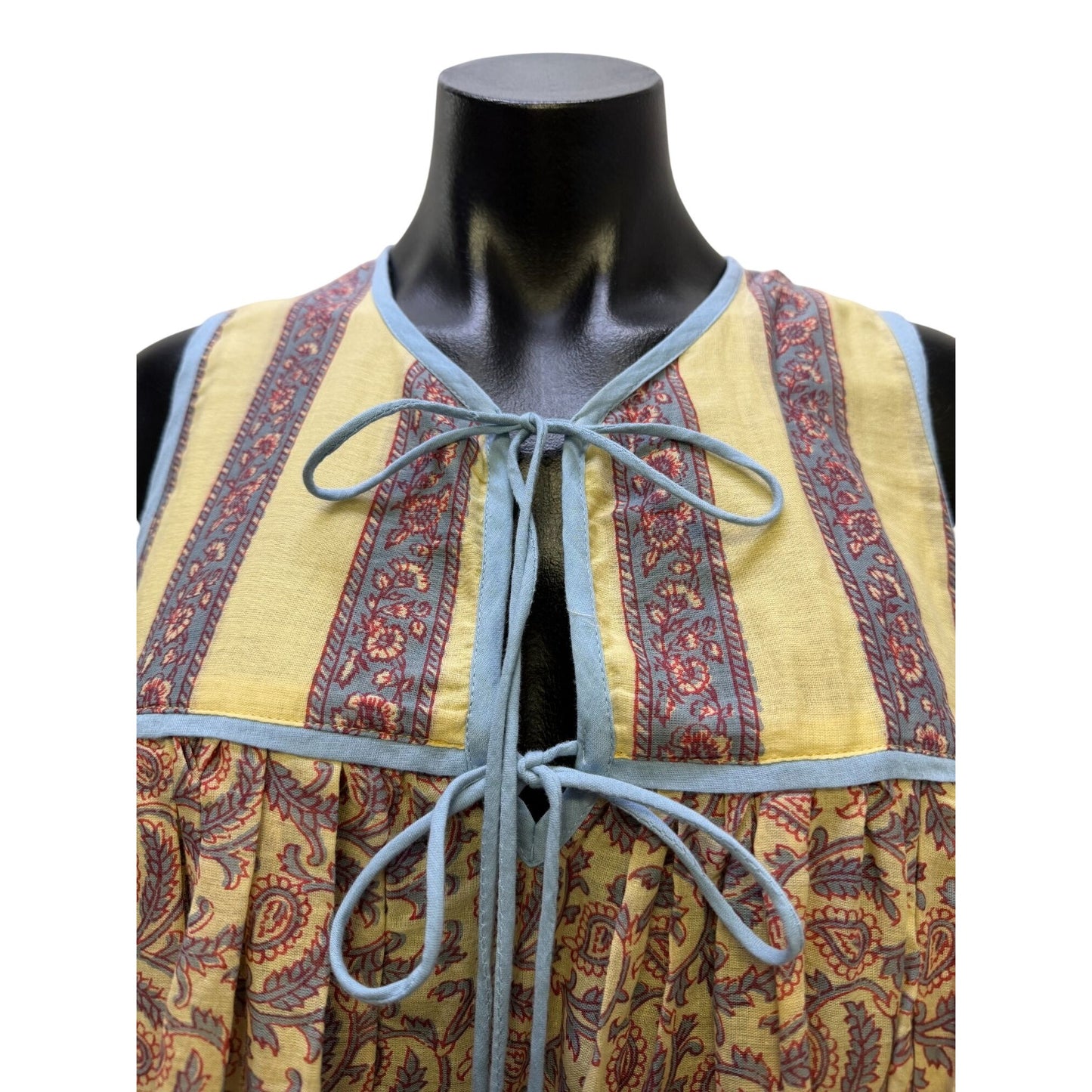 Daughters Of India Bohemian Maxi Dress Blue Yellow Red Floral Block Print XS