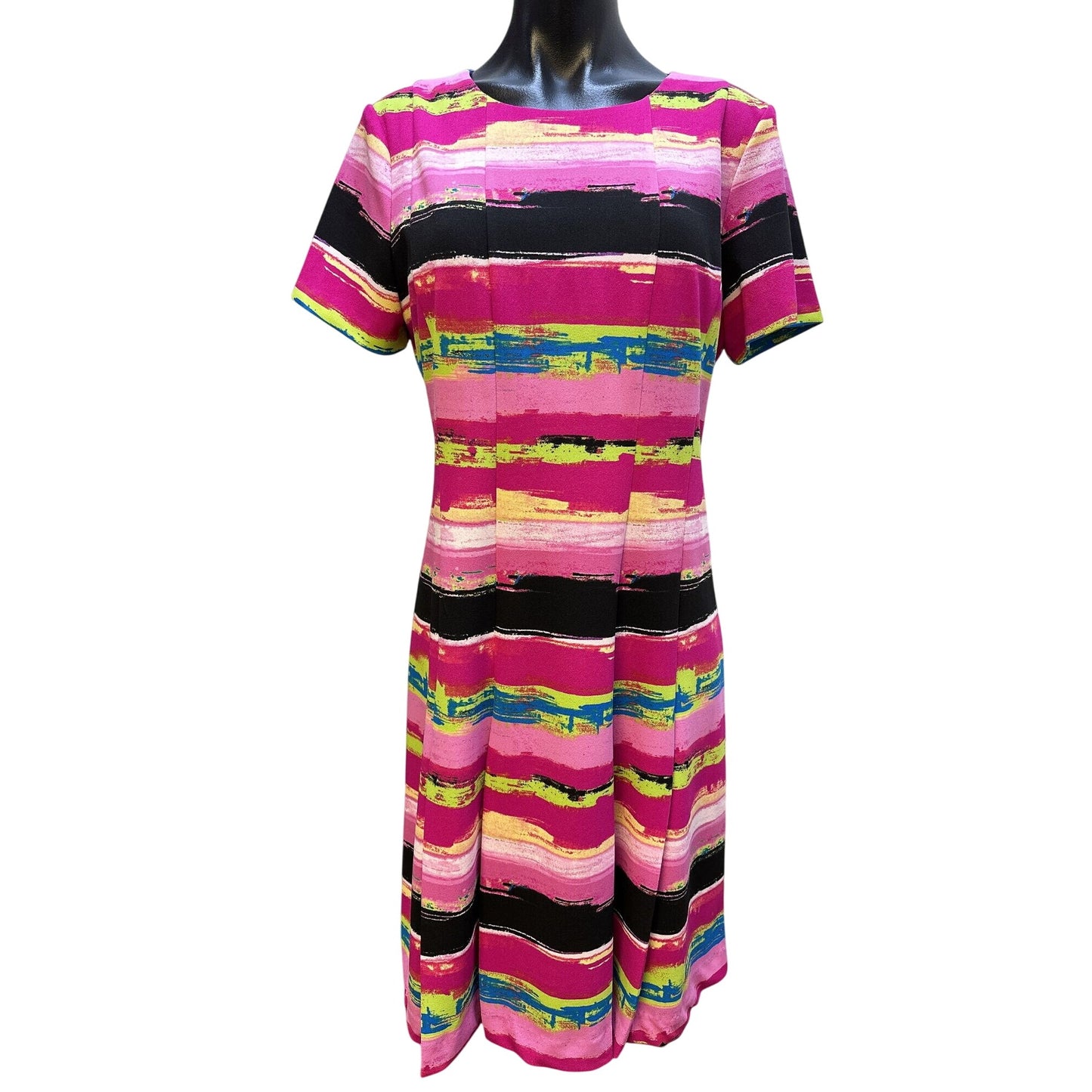 NWT Tahari Colorful Striped Short Sleeve  Dress w/Back Zipper Closure