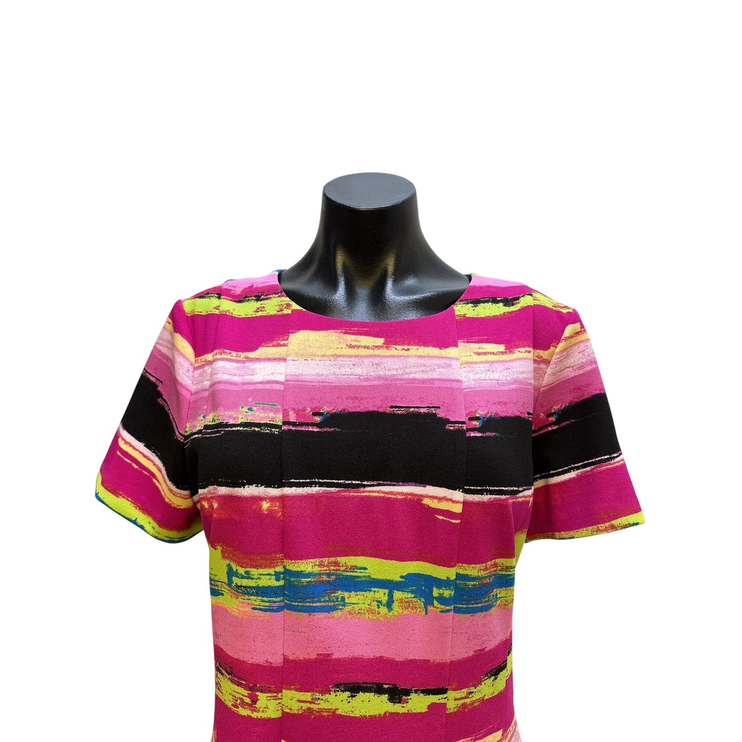 NWT Tahari Colorful Striped Short Sleeve  Dress w/Back Zipper Closure