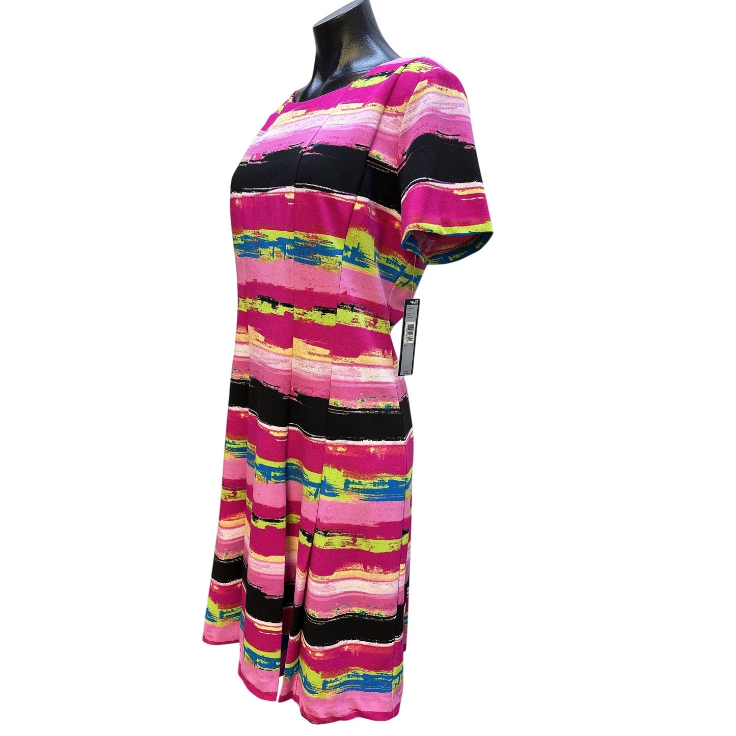 NWT Tahari Colorful Striped Short Sleeve  Dress w/Back Zipper Closure