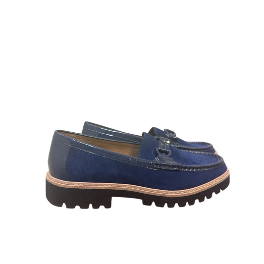 Donald J. Pliner Navy Blue Suede Loafers w/Lug Sole & Decorative Chain Detail