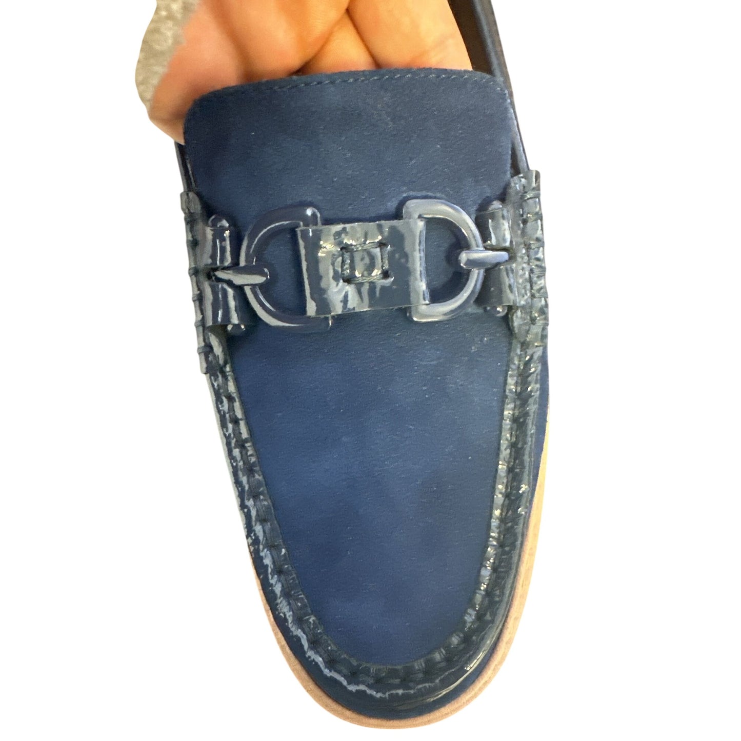 Donald J. Pliner Navy Blue Suede Loafers w/Lug Sole & Decorative Chain Detail