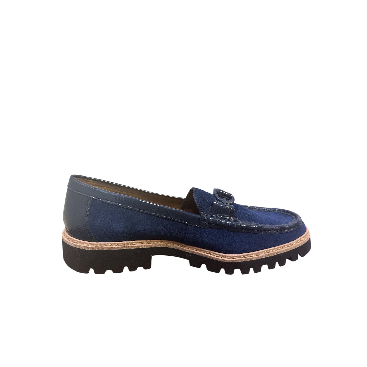 Donald J. Pliner Navy Blue Suede Loafers w/Lug Sole & Decorative Chain Detail